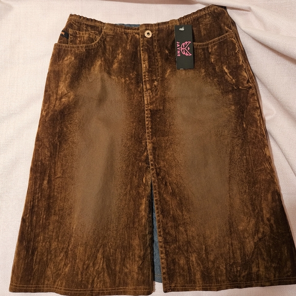 NWT Brown distressed Parasuco midi skirt with front slit Sz 10 - Picture 2 of 7